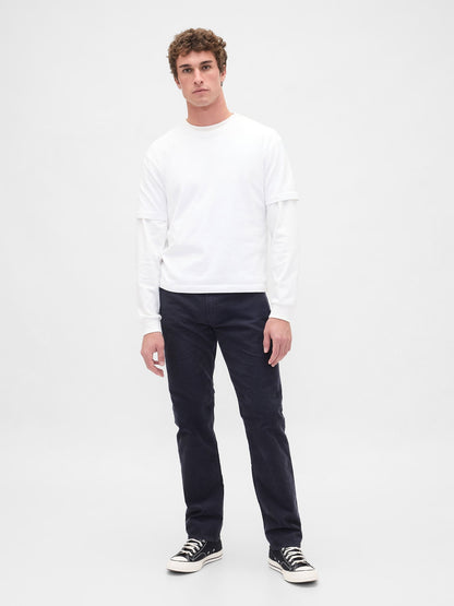 Koyu Mavi Corduroy Straight Pantolon