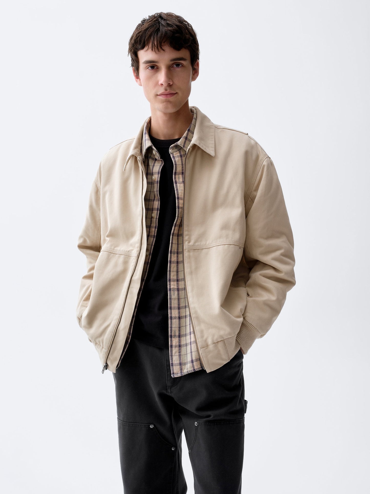 Krem Canvas Bomber Ceket