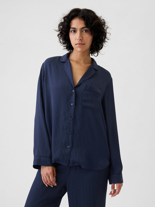 Lacivert Saten Pijama Üstü