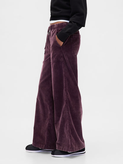 Bordo Mid Rise Corduroy Baggy Pantolon
