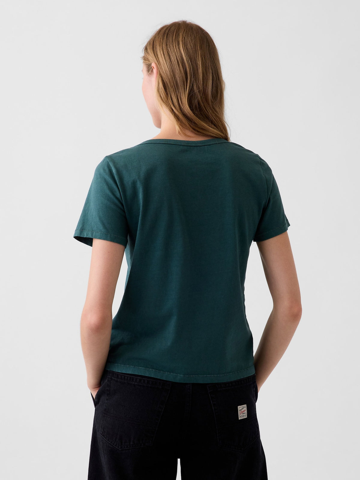 Koyu Yeşil Organik Pamuk Vintagesoft V-yaka T-shirt