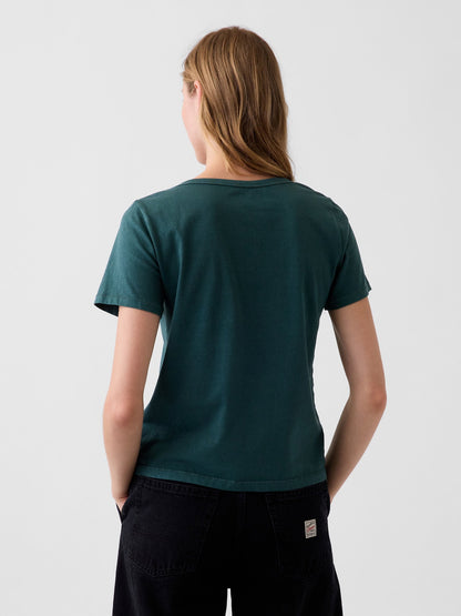 Koyu Yeşil Organik Pamuk Vintagesoft V-yaka T-shirt