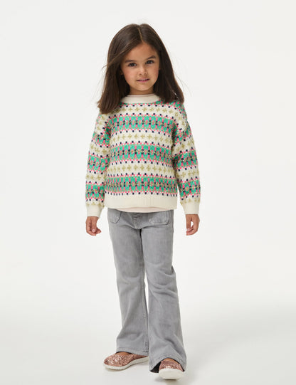 Işıltılı Fair Isle Çizgili Kazak (2-10 Yaş)
