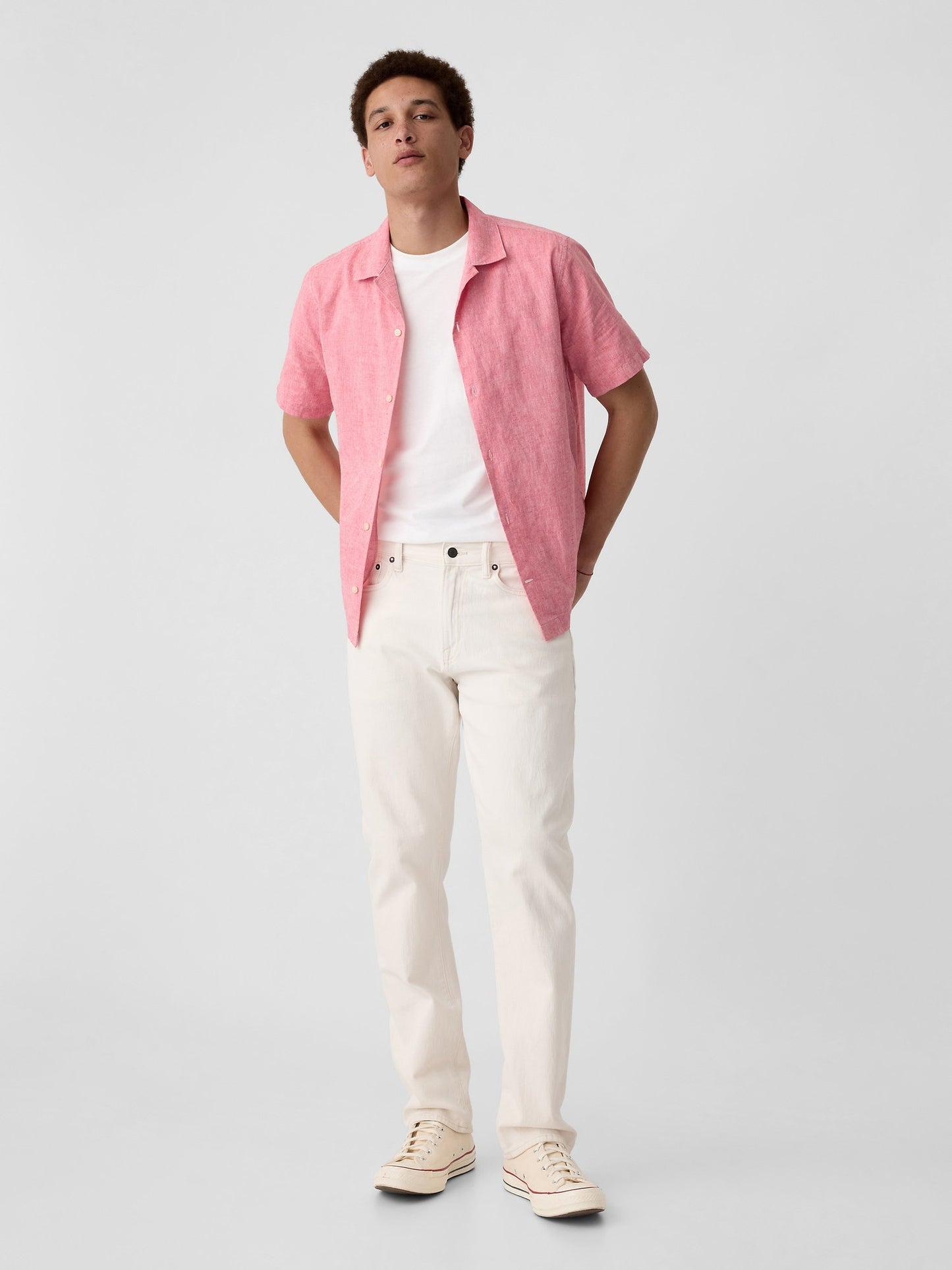 Pembe Standart Fit Çiçek Desenli Vacay Gömlek