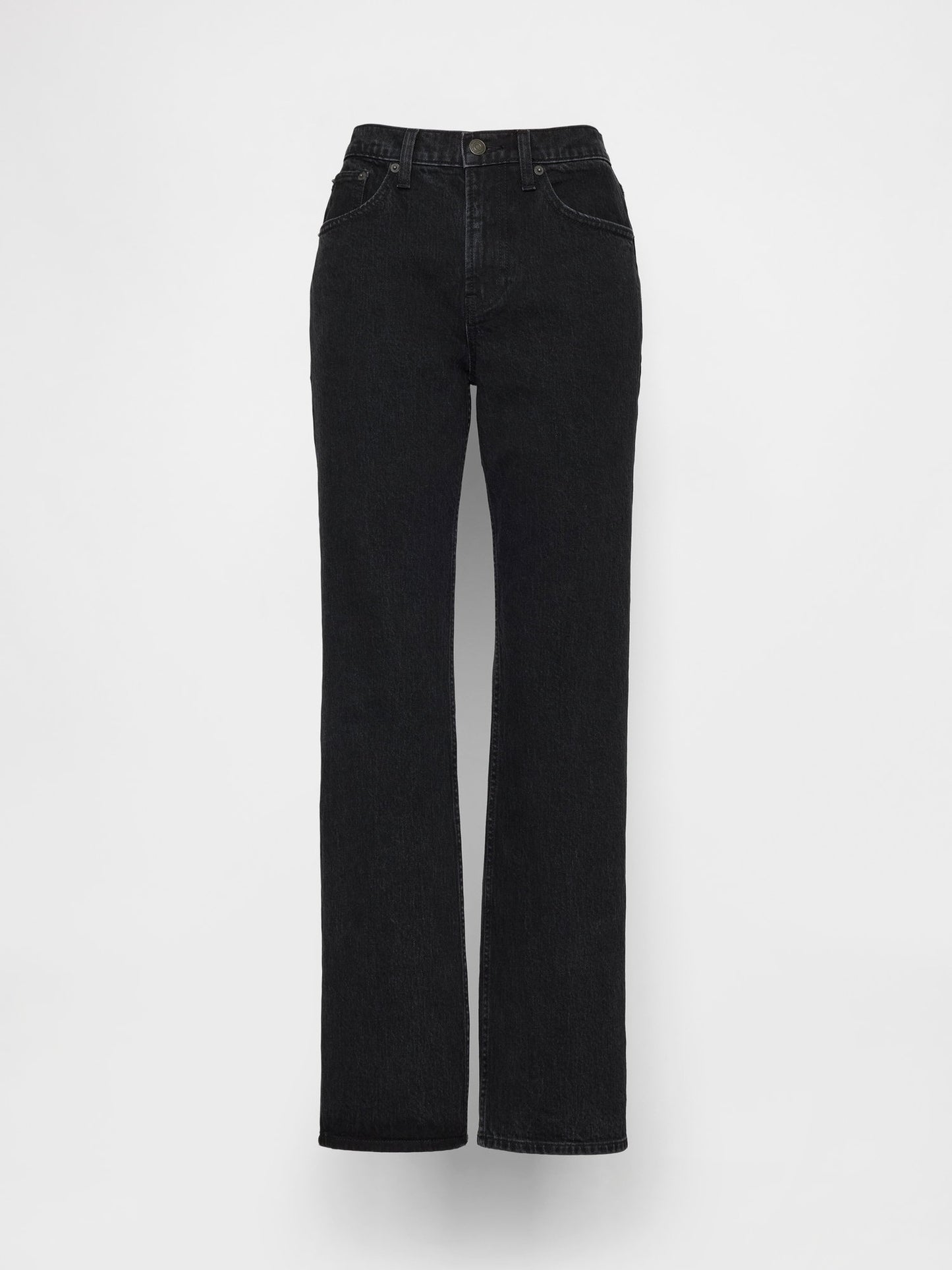 Siyah Mid Rise Relaxed Straight Jean Pantolon