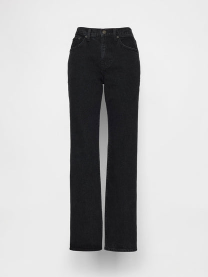 Siyah Mid Rise Relaxed Straight Jean Pantolon