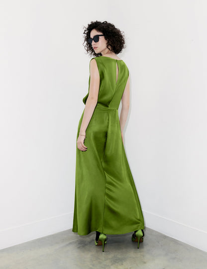 Regular Fit Saten Maxi Elbise