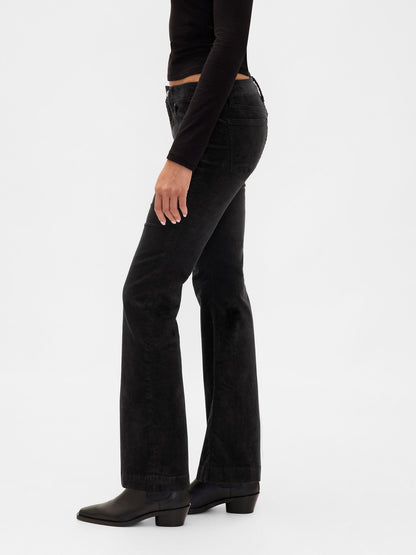 Siyah Low Rise Kadife Long & Lean Pantolon