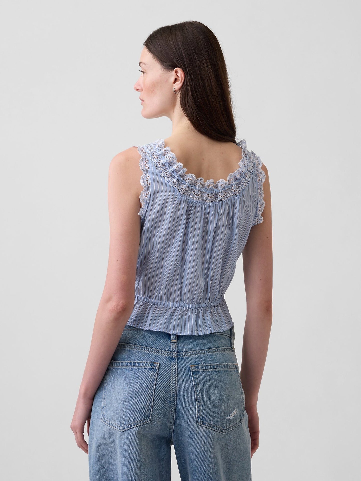 Mavi Eyelet Tie-front Crop Peplum Bluz