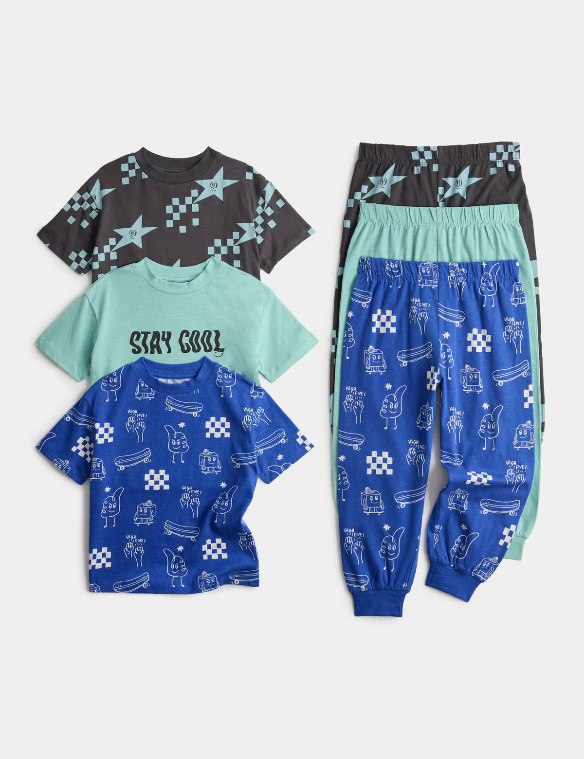 3'lü Saf Pamuklu Grafik Baskılı Çocuk Pijama Takımı