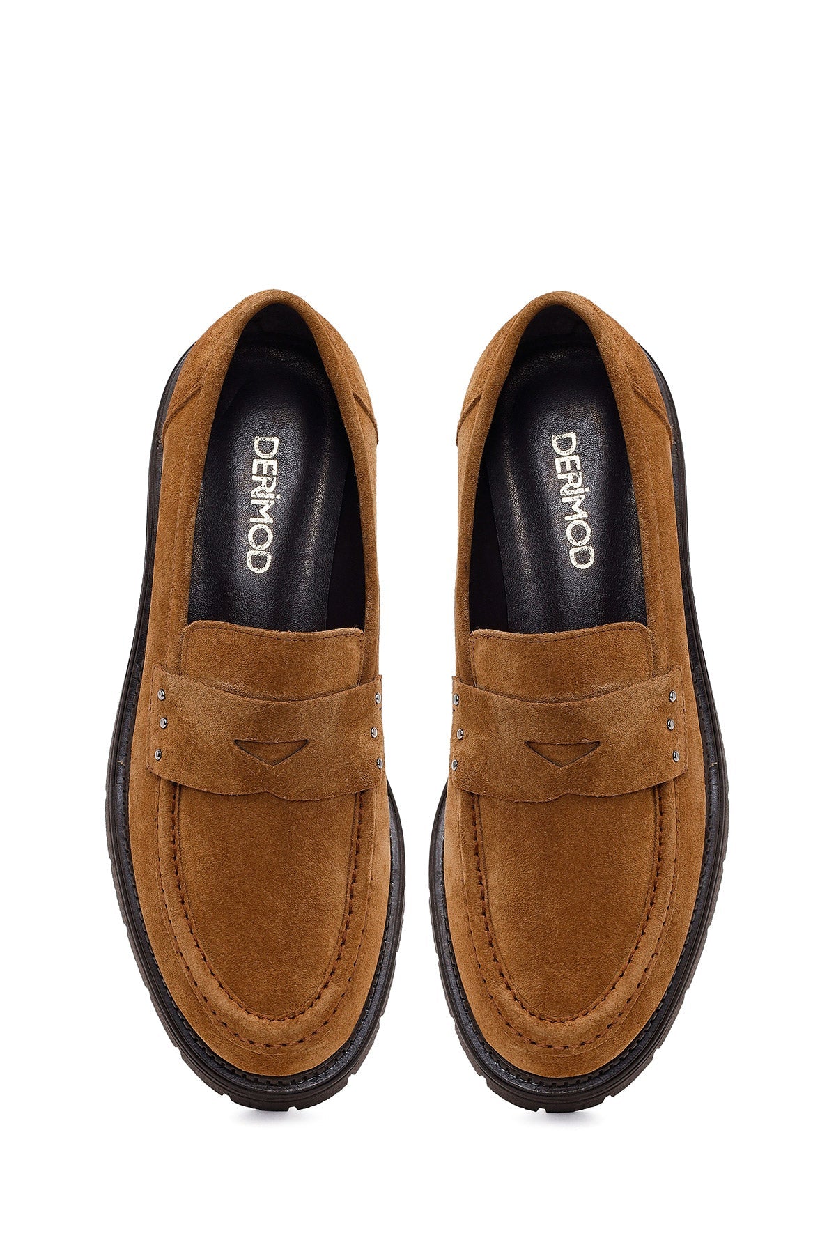Kadın Taba Kalın Tabanlı Süet Deri Maskülen Loafer