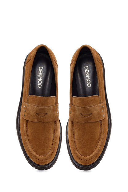 Kadın Taba Kalın Tabanlı Süet Deri Maskülen Loafer