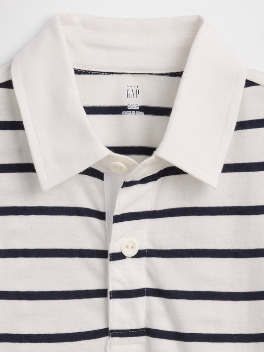 Beyaz Çizgili Rugby Polo T-shirt