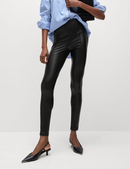 Regular Fit Deri Görünümlü Pantolon