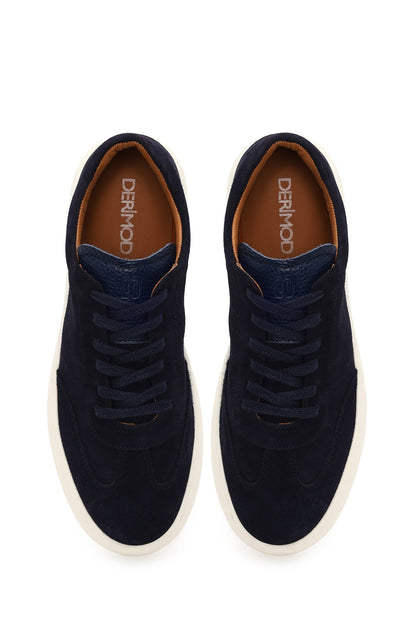Erkek Lacivert Bağcıklı Süet Deri Sneaker