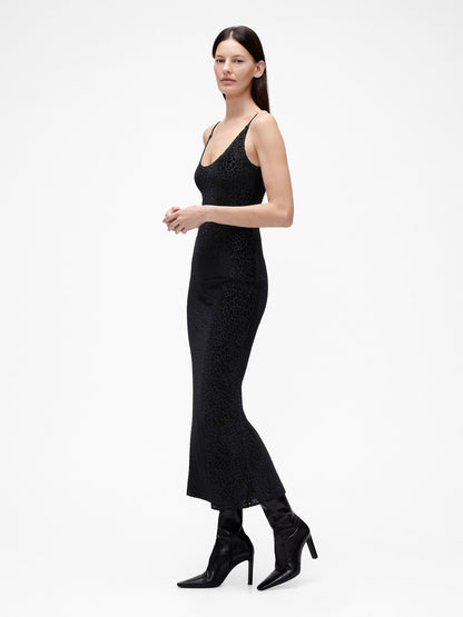 Siyah Gapstudio Burnout Velvet Leopar Slip Elbise