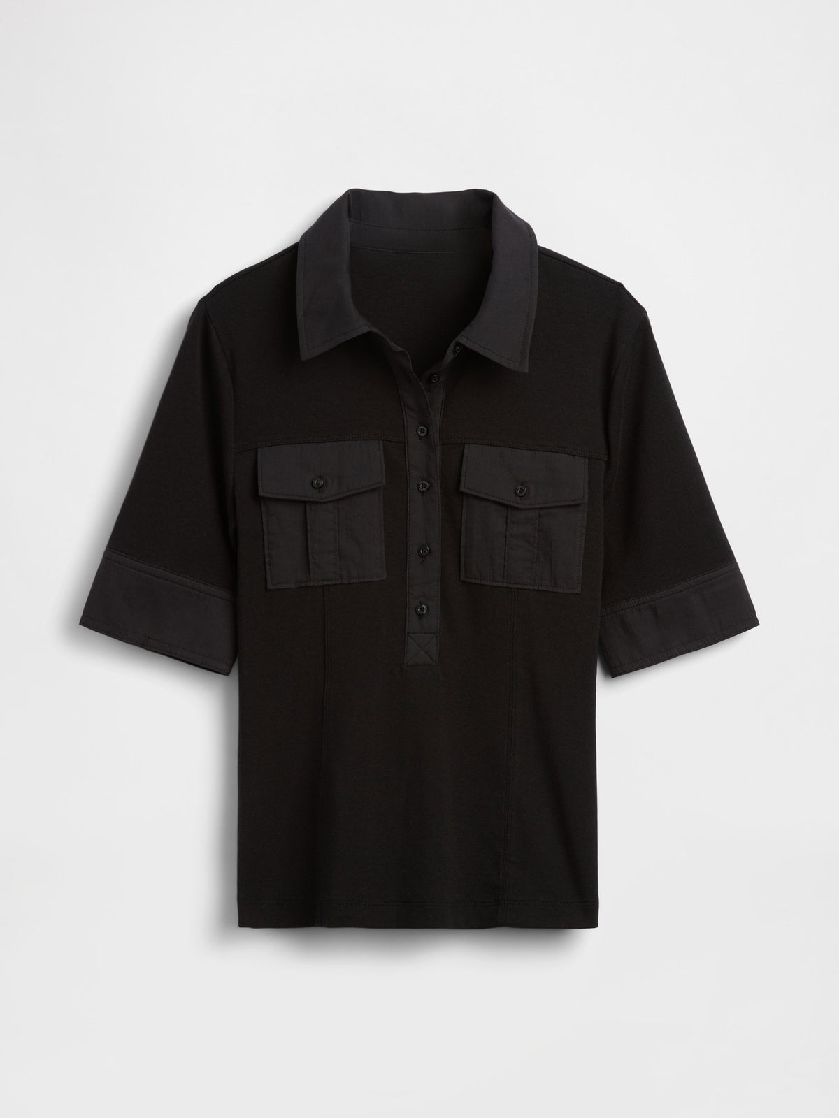Siyah Modern Elbow-sleeve Utility T-shirt
