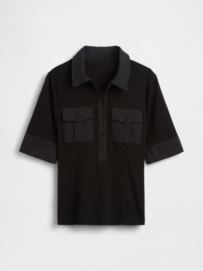 Siyah Modern Elbow-sleeve Utility T-shirt