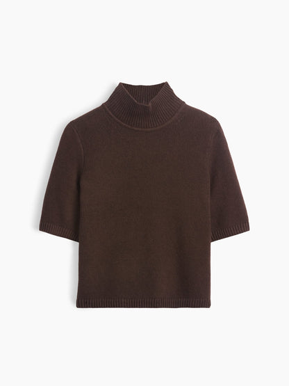 Koyu Kahverengi Cashsoft Mockneck Elbow-sleeve Kazak
