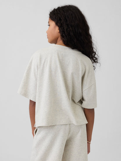 Açık Gri Oversized Grafik Baskılı T-shirt