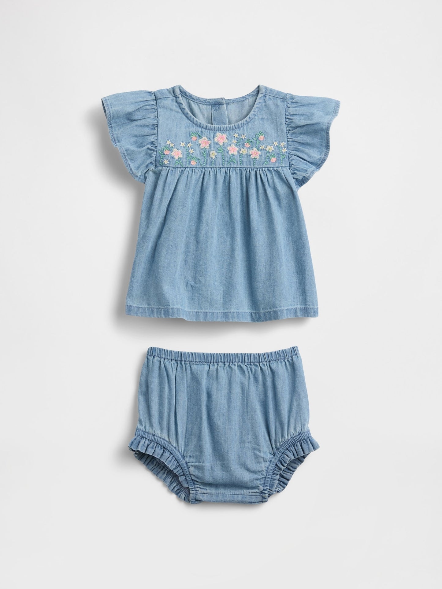 Mavi Denim Işlemeli Outfit Set