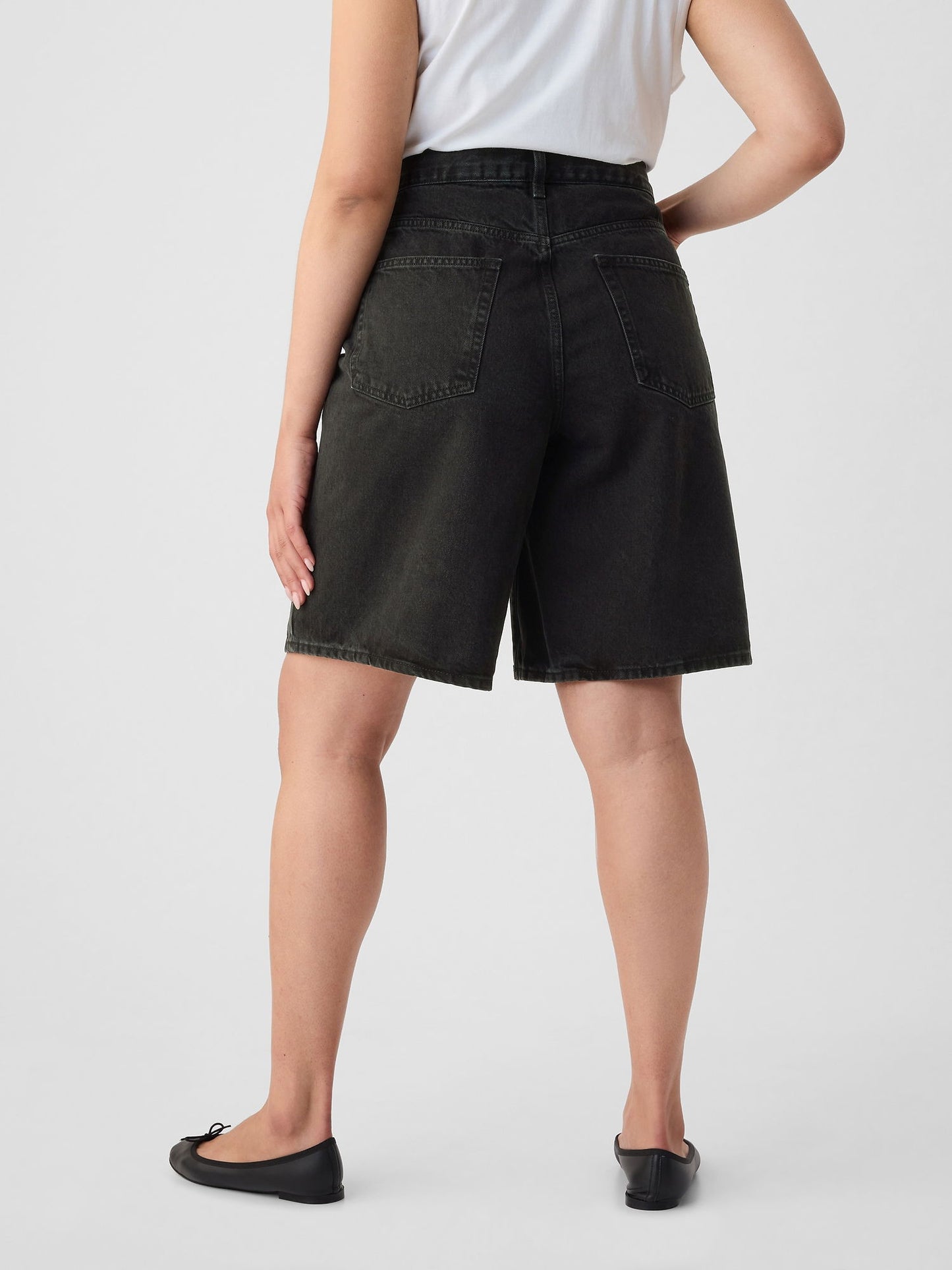 Siyah 11.5 Mid Rise Longline Denim Şort