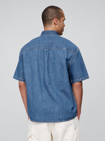 Denim Mavi Logo Denim Big Gömlek