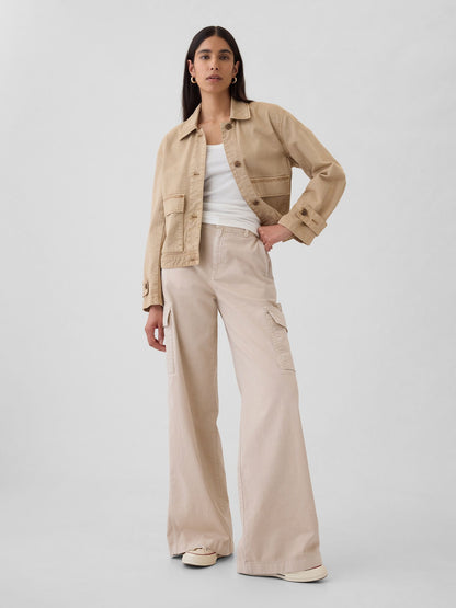 Bej Low Rise Baggy Kargo Khaki Pantolon