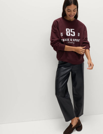 Pamuk Karışımlı Sloganlı Yuvarlak Yaka Sweatshirt