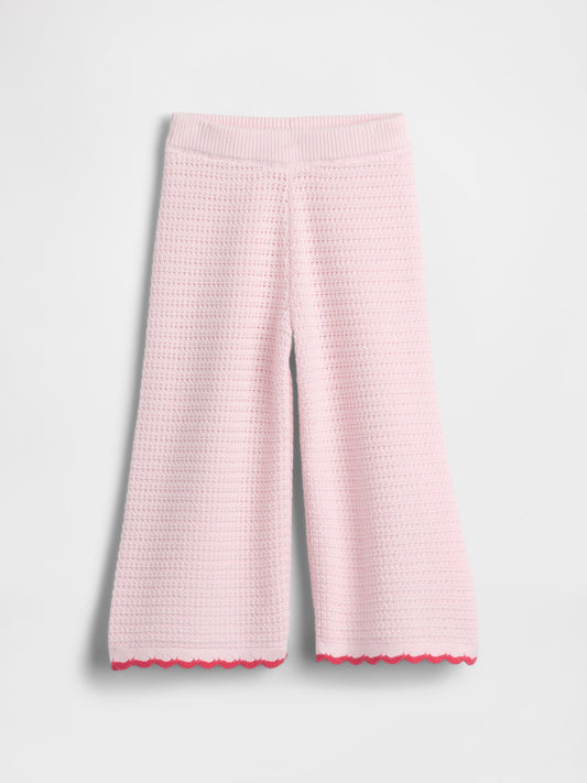 Açık Pembe Crochet Triko Wide-leg Eşofman Altı