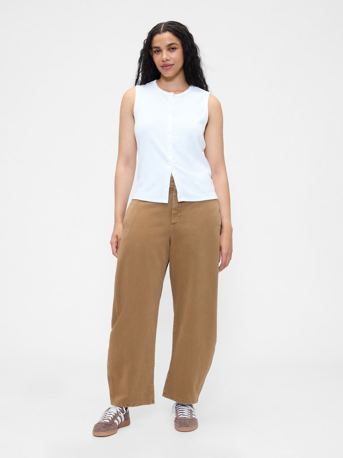 Kahverengi Mid Rise Twill Barrel Pantolon