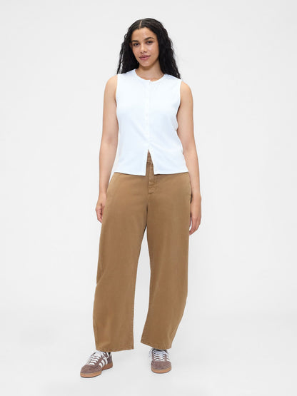 Kahverengi Mid Rise Twill Barrel Pantolon