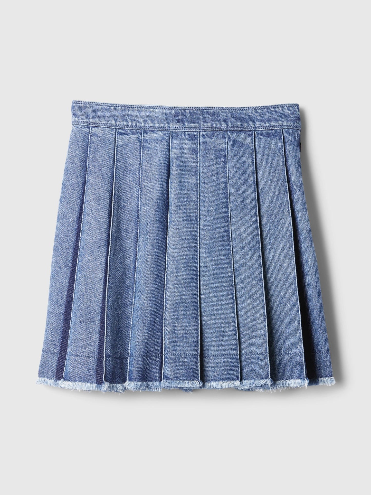 Mavi Pileli Denim Mini Etek