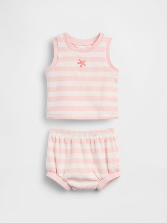 Pembe Bebek Havlu Terry Çizgili Outfit Set