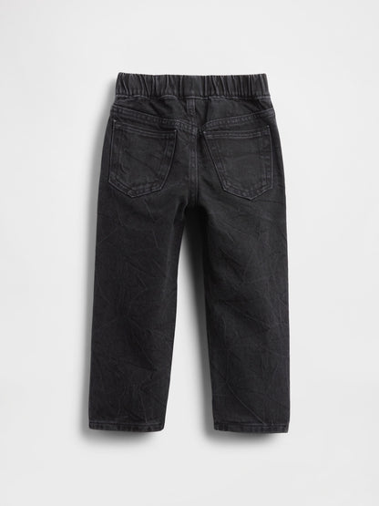 Siyah Pull-on Baggy Jean Pantolon