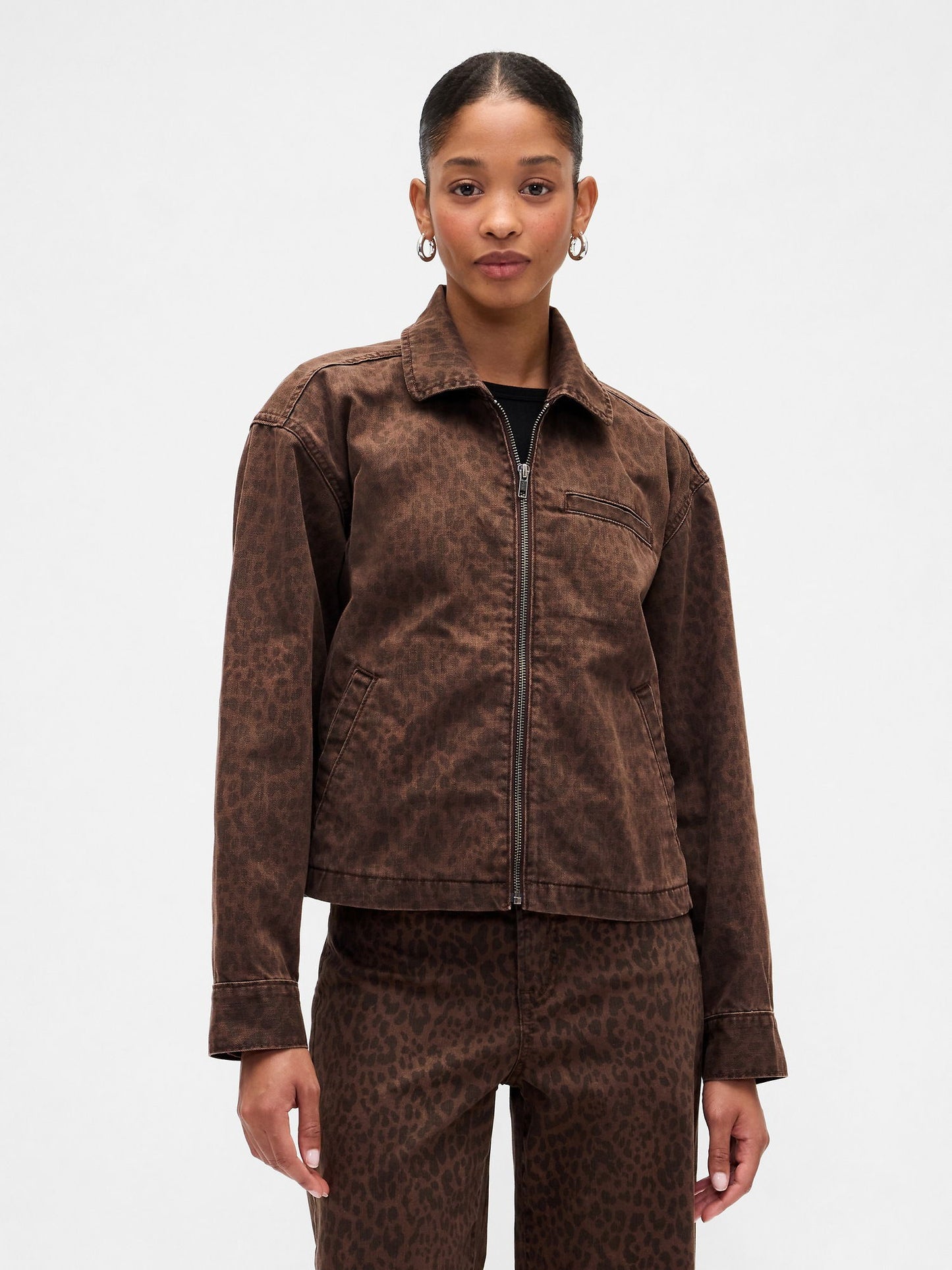 Kahverengi Cropped Denim Chore Ceket