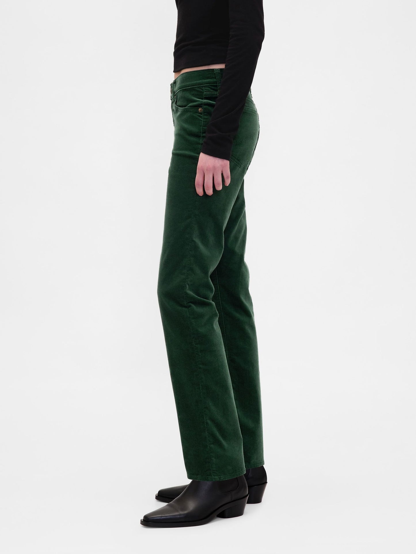 Yeşil Low Rise Kadife '90s Slim Pantolon