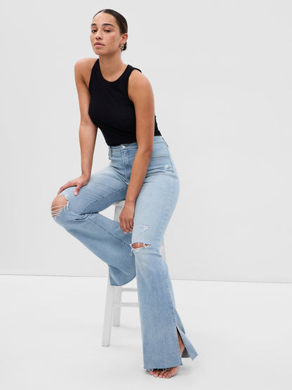 Açık Mavi High Rise Split Hem 70s Flare Washwell™ Jean Pantolon