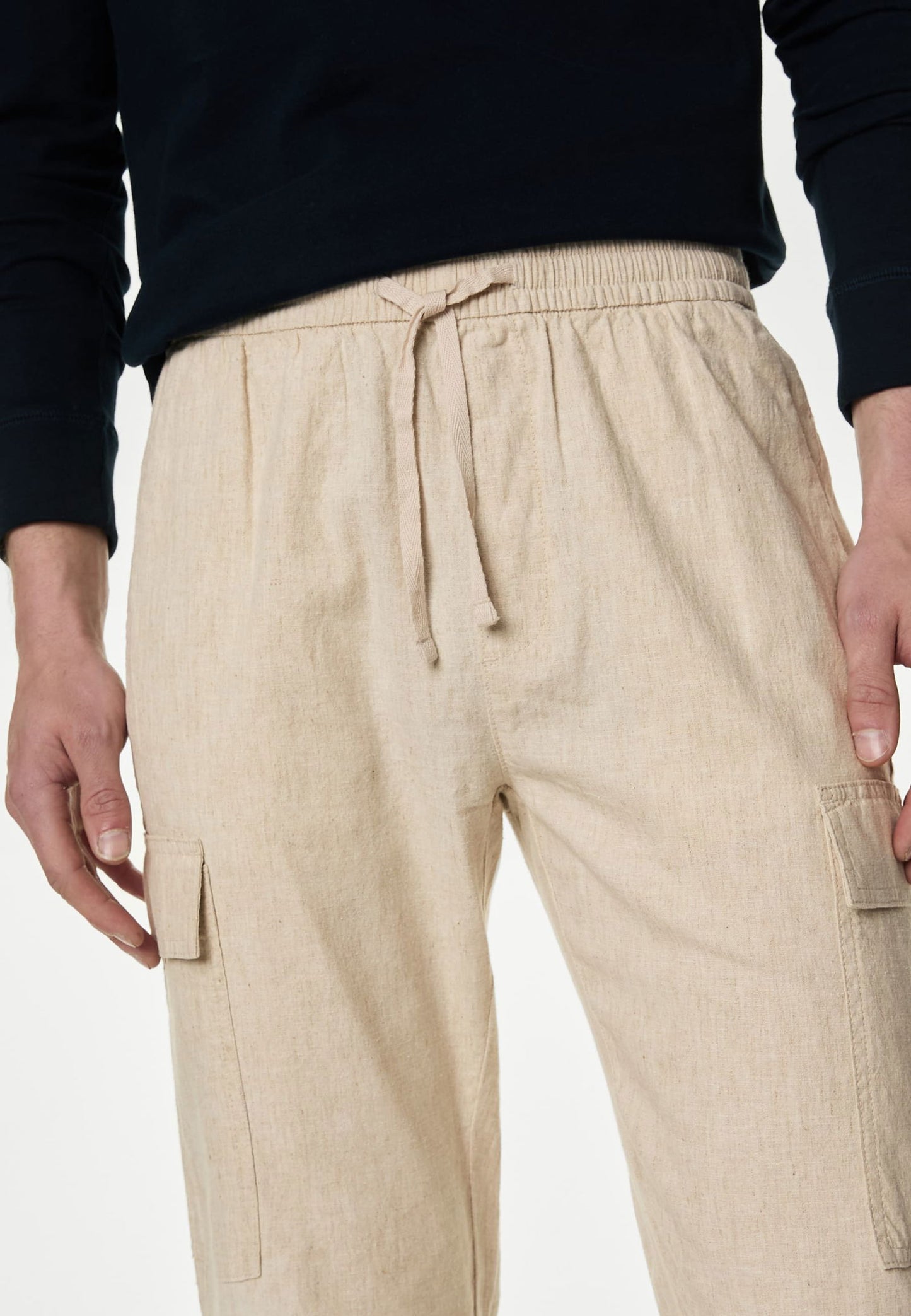 Straight Fit Keten Kargo Pantolon