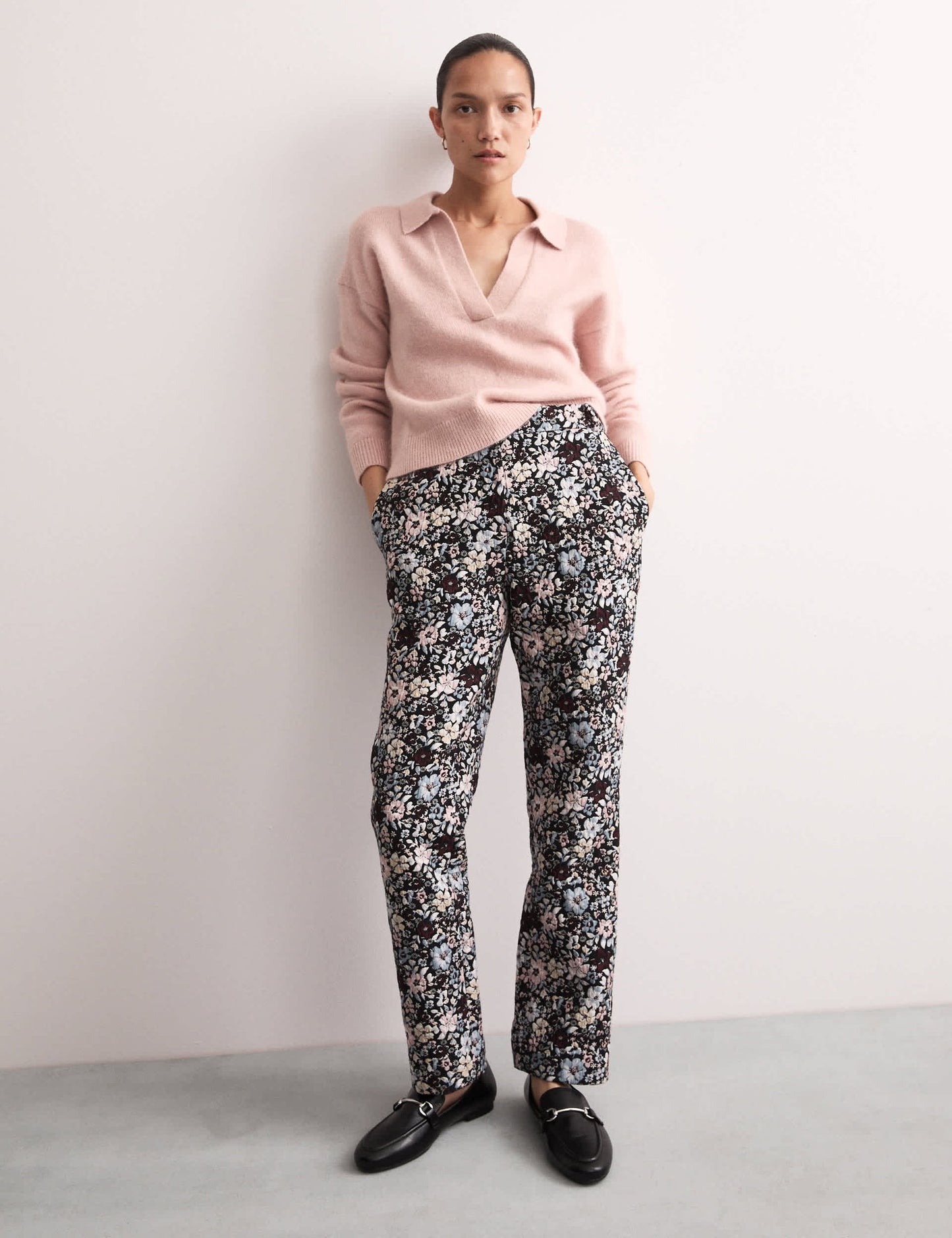 Çiçekli Jakarlı Straight Leg Pantolon