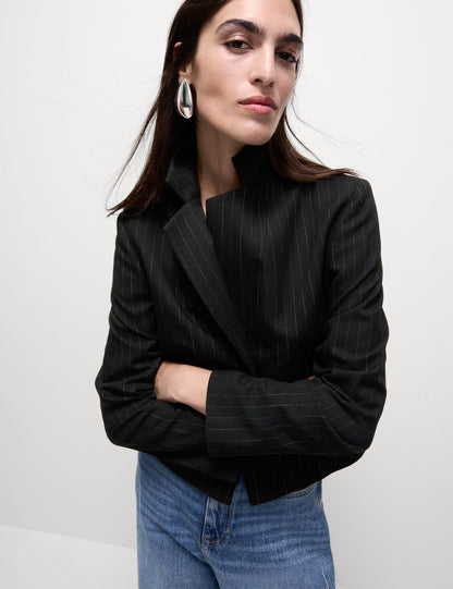 Çizgili Crop Blazer Ceket