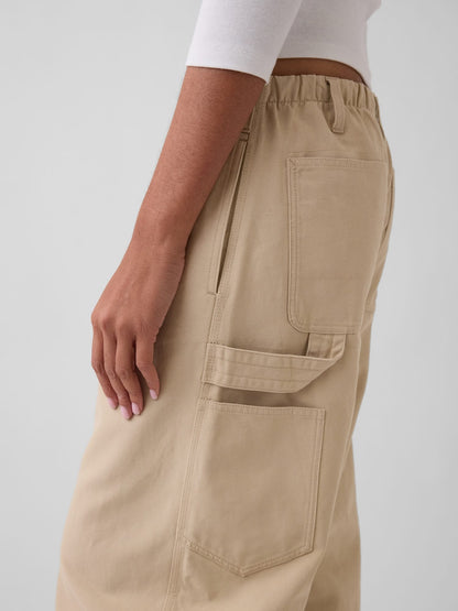 Haki Kanvas Easy Baggy Barrel Kargo Pantolon