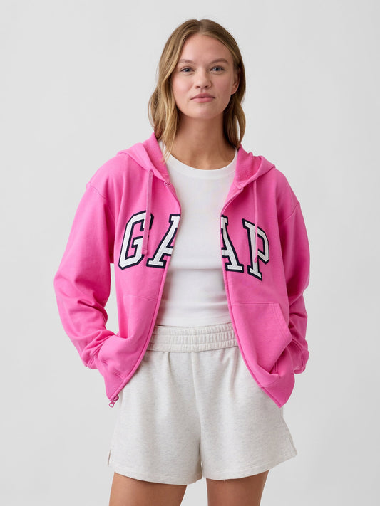 Pembe Gap Logo Fermuarlı Fransız Havlu Kumaş Sweatshirt