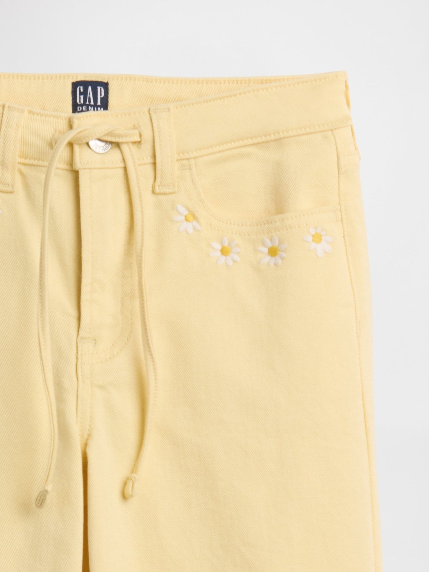 Sarı High Rise Işlemeli Drawstring Wide-leg Jean Pantolon