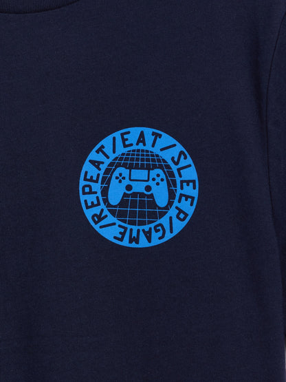 Lacivert Grafik Baskılı T-shirt