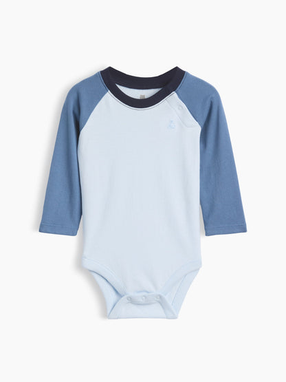 Açık Mavi Organik Pamuk Colorblock Raglan Bodysuit