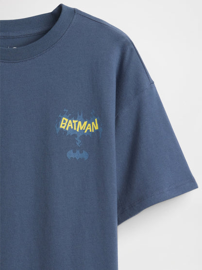 Koyu Mavi Batman Relaxed Grafik Baskılı T-shirt