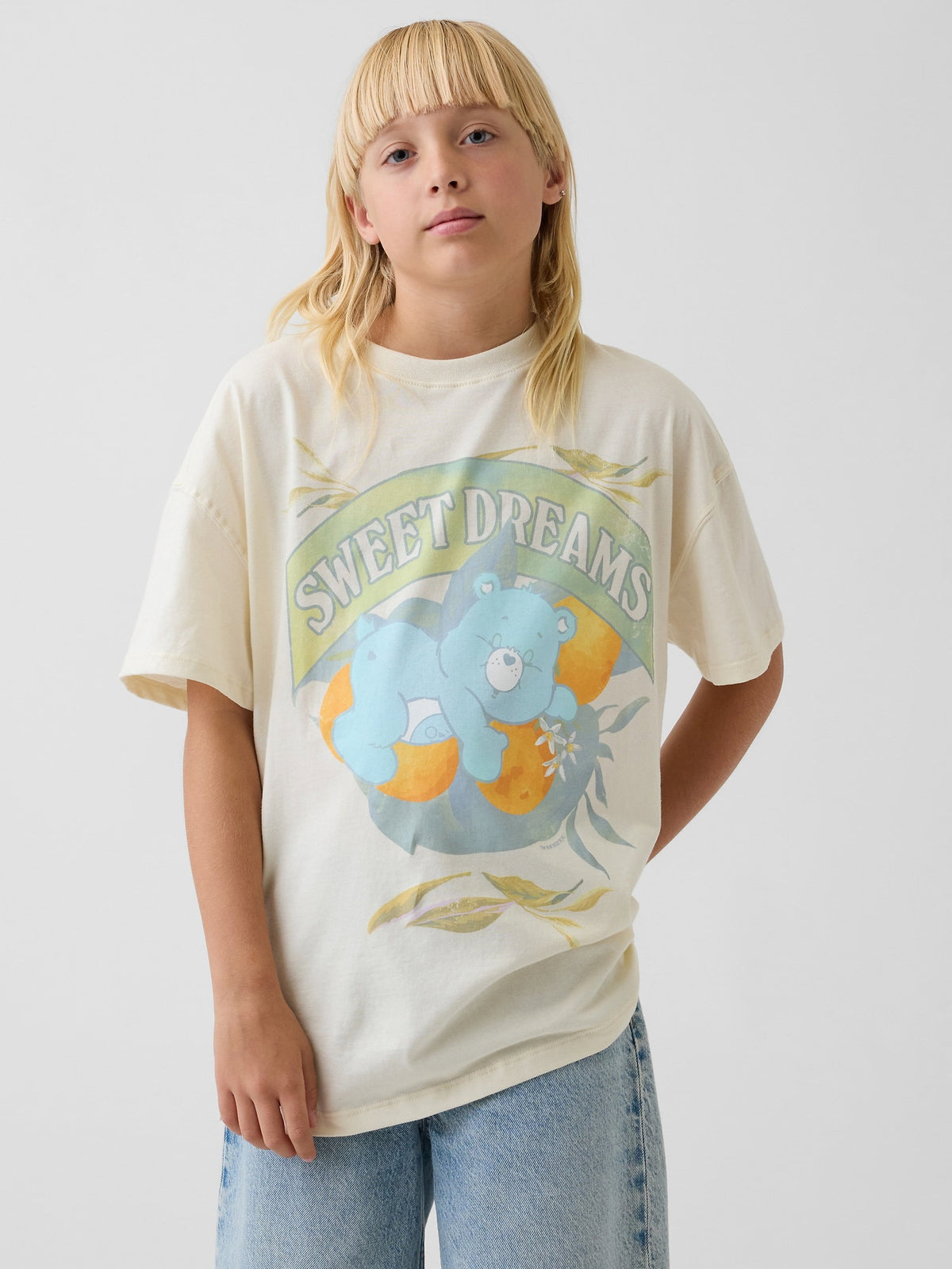 Beyaz Care Bears Grafik Baskılı Tunik T-shirt