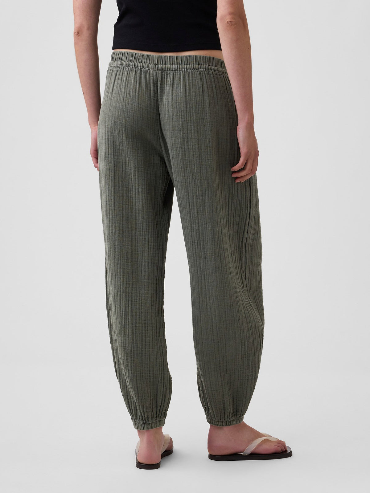 Beyaz Pamuk Gauze Barrel Jogger Pantolon