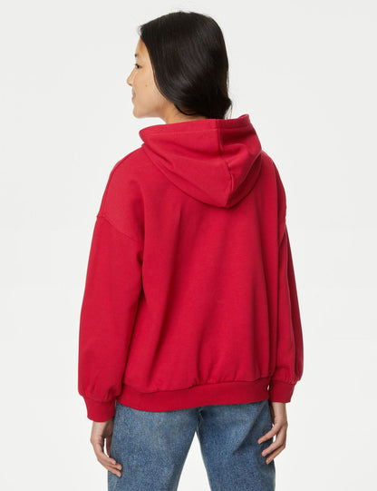 Slogan Desenli Kapüşonlu Sweatshirt